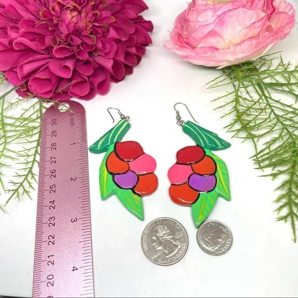 VINTAGE⚜️Painted Wooden Fruit Colorful Earrings - Picture 6 of 6